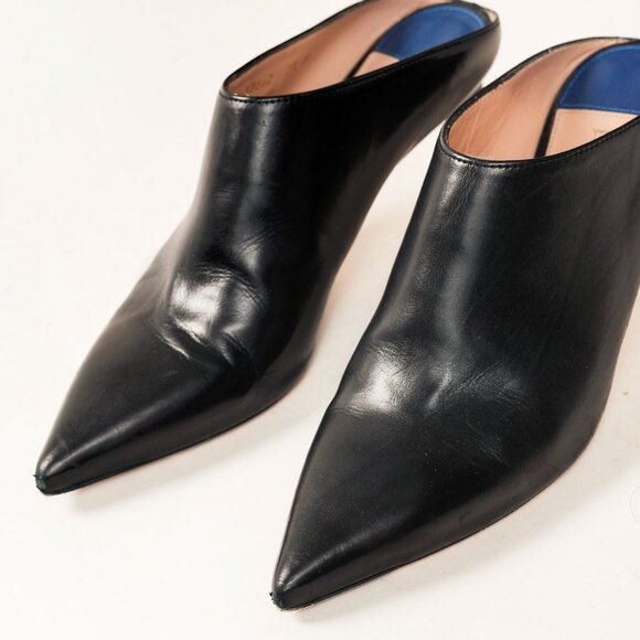 Stuart Weitzman Mira Nero Leather Pointed-Toe Mules - Picture 6 of 9